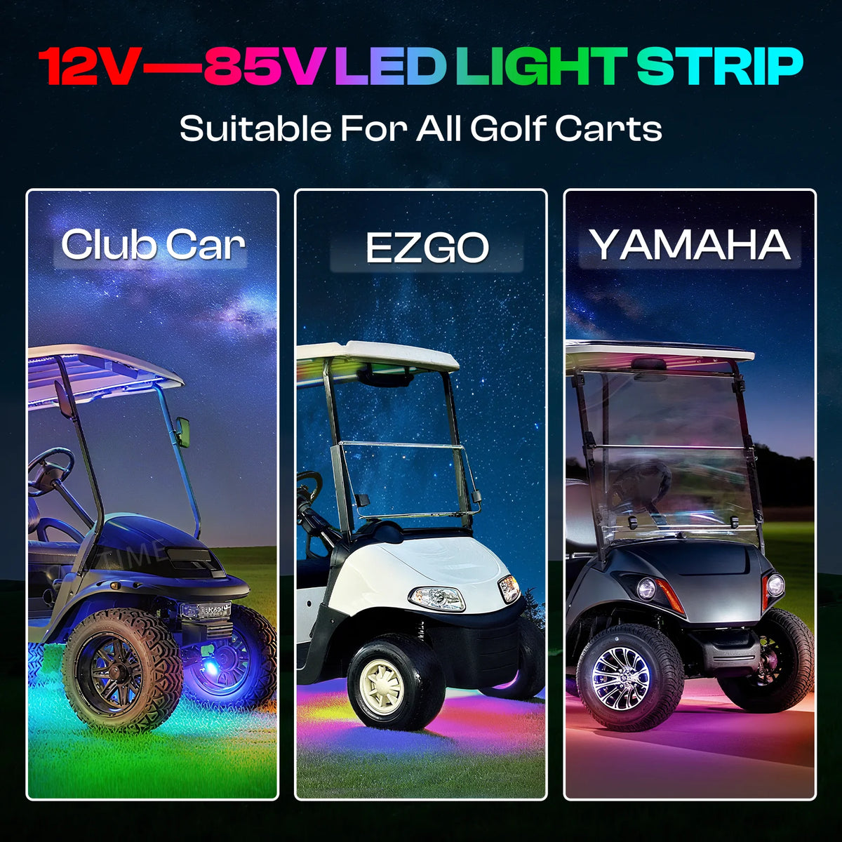 Golf Cart Underglow LED Light Kit with Remote, 6 Strips, 12V to 85V