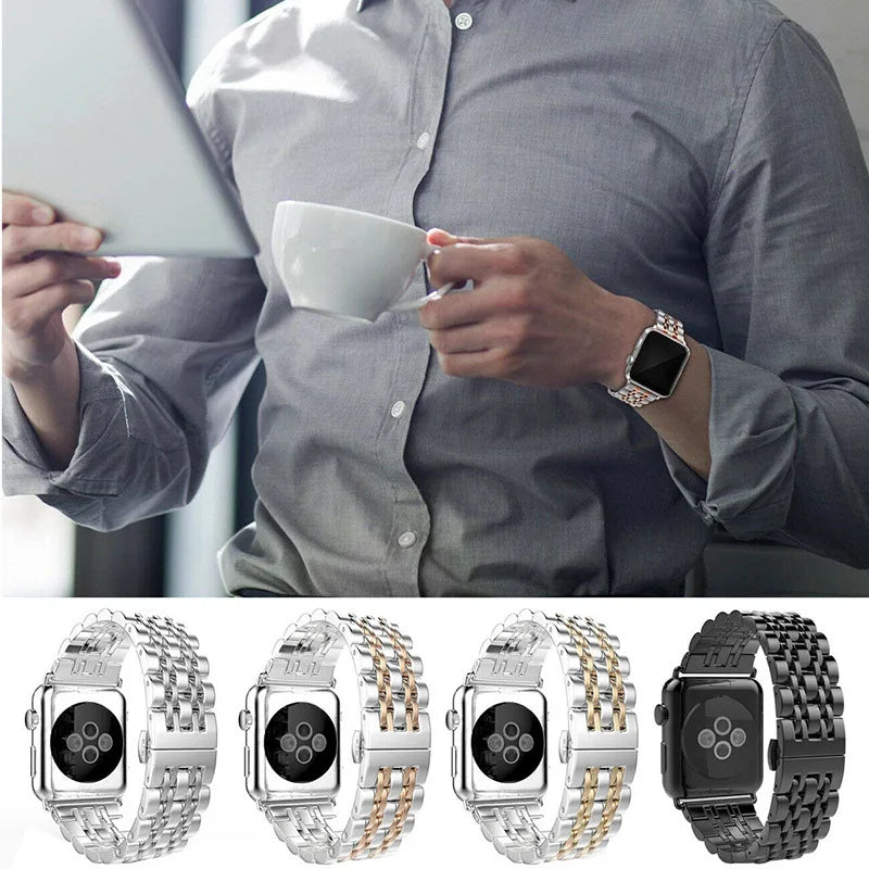 Bracelet styling photo with four finish previews for Apple Watch