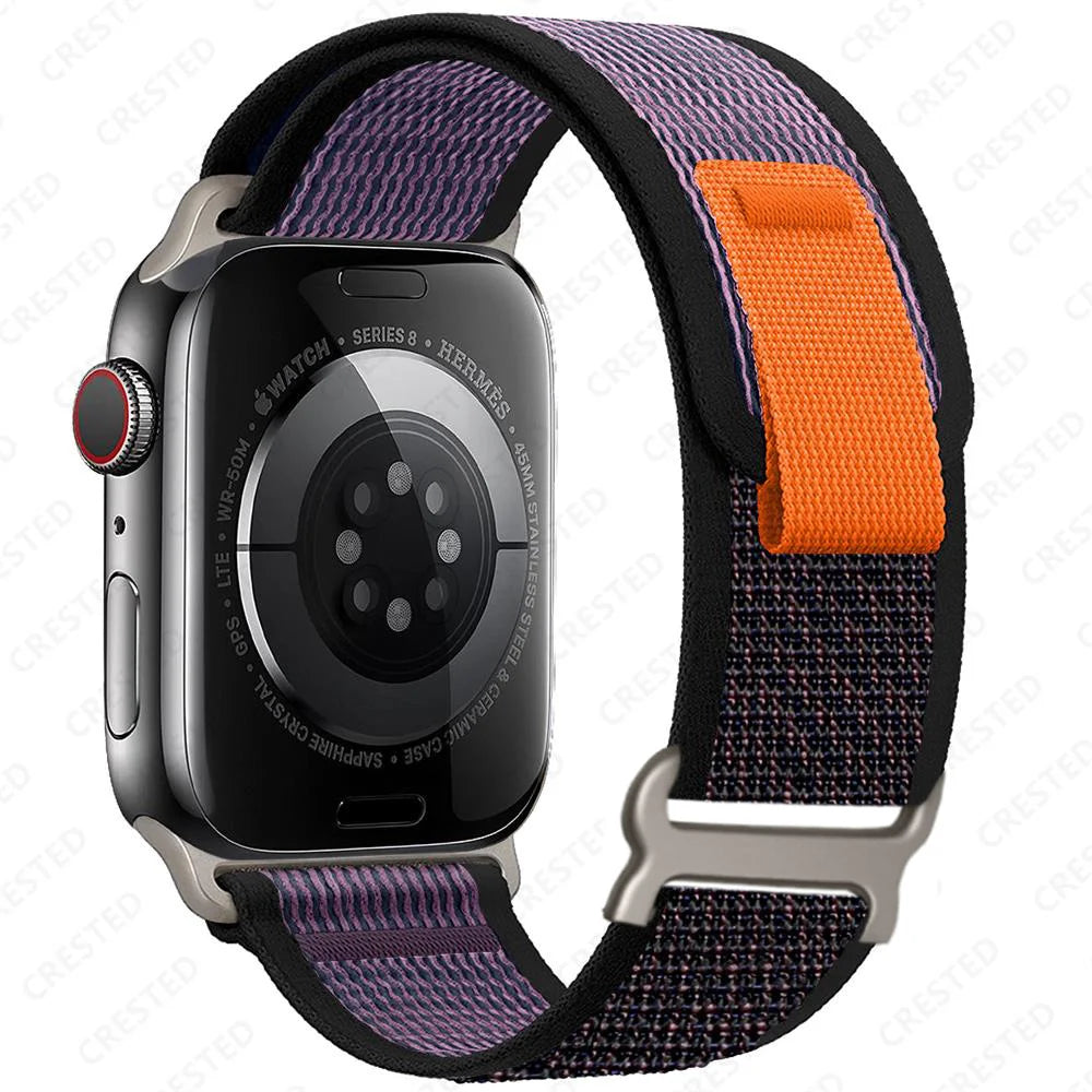 Apple Watch featuring Trail Loop Nylon Strap, durable and lightweight for comfort in everyday and adventurous wear.