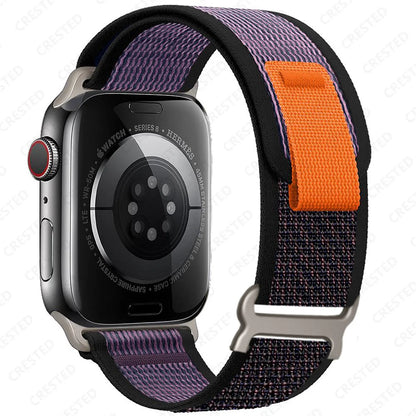 Apple Watch featuring Trail Loop Nylon Strap, durable and lightweight for comfort in everyday and adventurous wear.