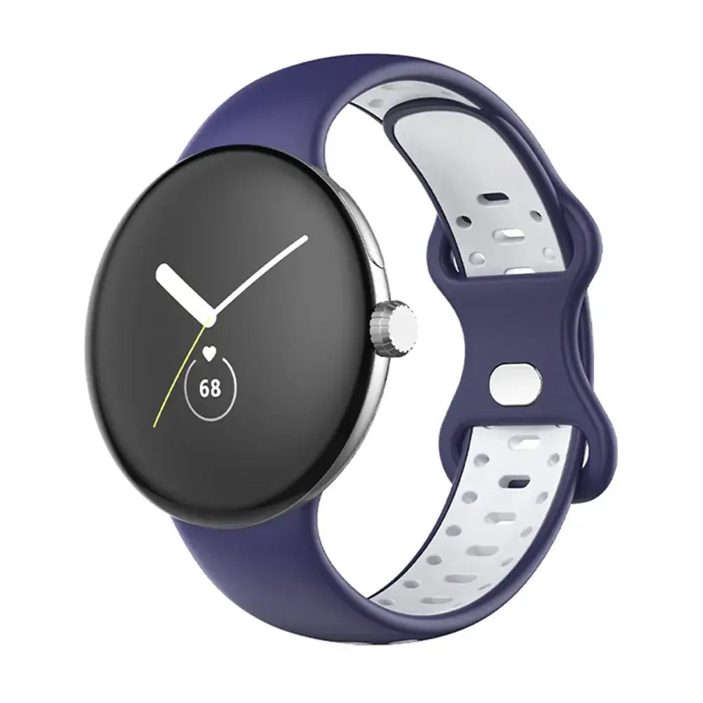 Two-Tone Perforated Silicone Google Pixel Watch Band in Navy / White