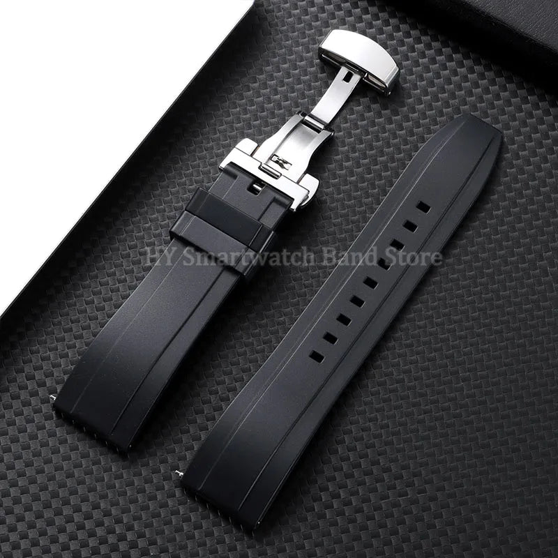 Silicone Butterfly Clasp Band in Black with Silver Clasp