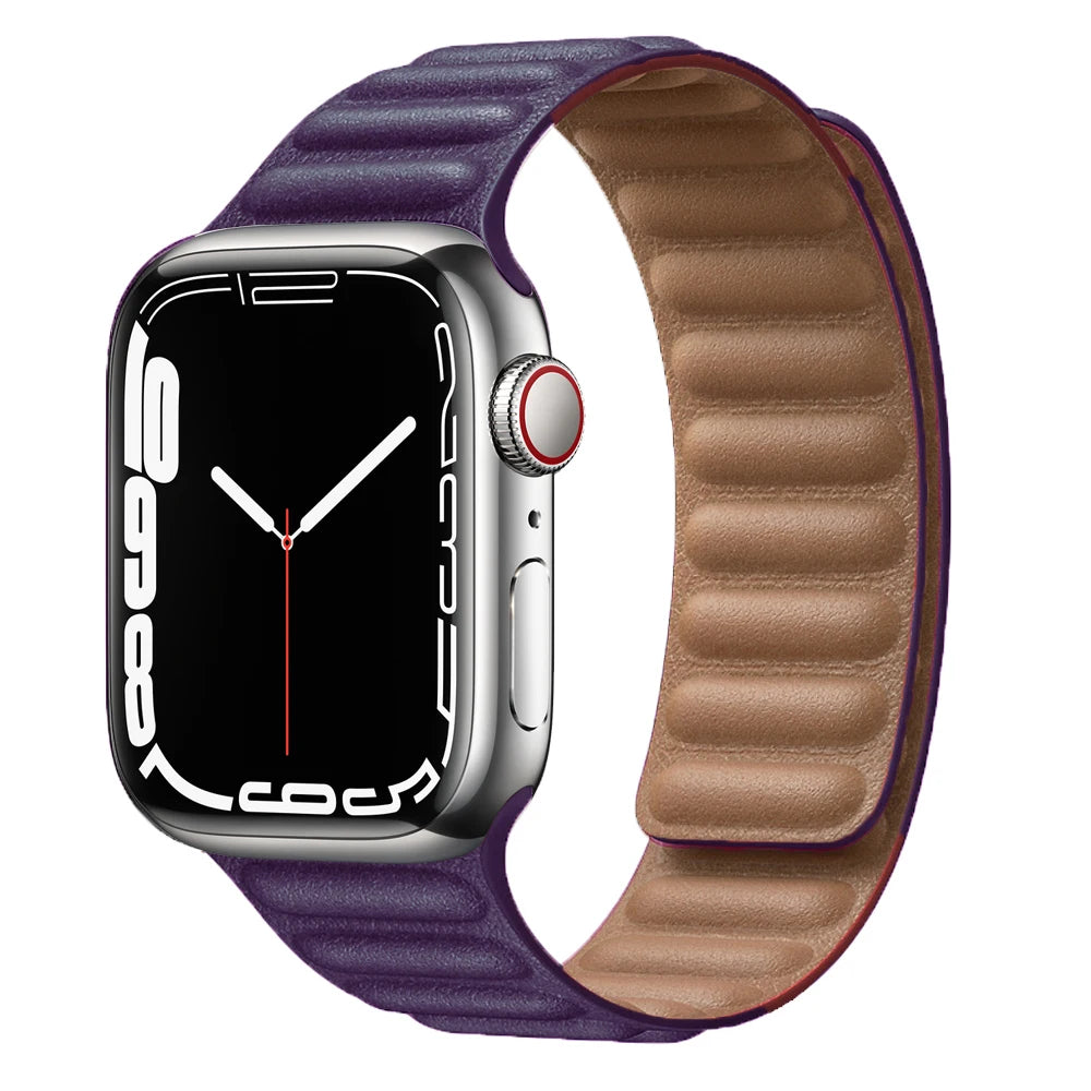 Magnetic Apple Watch Link Band - Leather & Silicone in Leather / Purple
