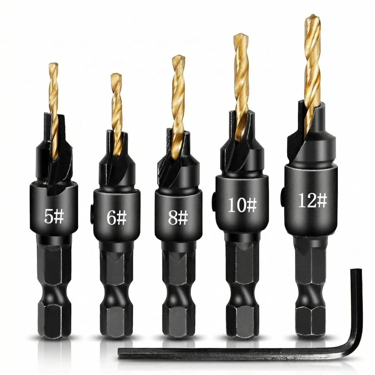 5 countersink drill bits with hex key