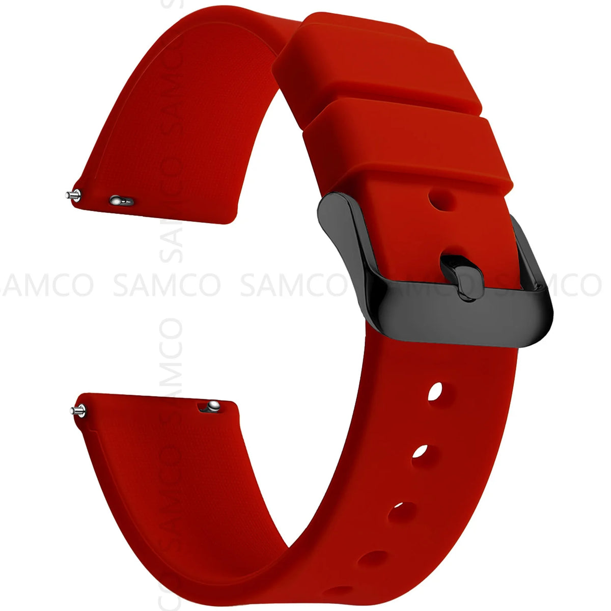 Curved-End Silicone Band in Red with Black Buckle