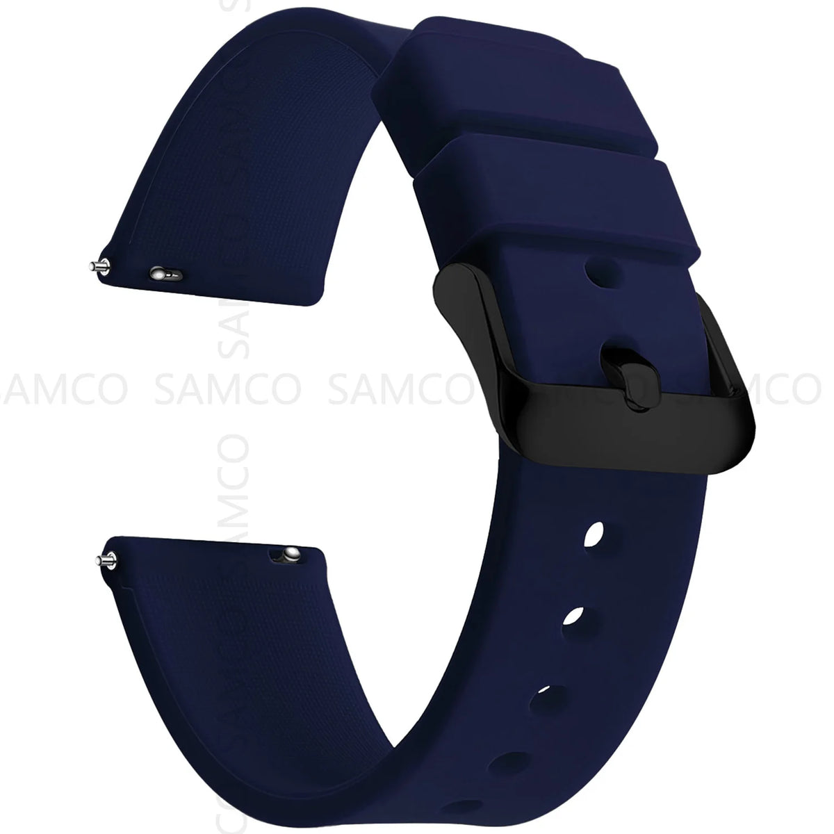 Curved-End Silicone Band in Navy Blue with Black Buckle