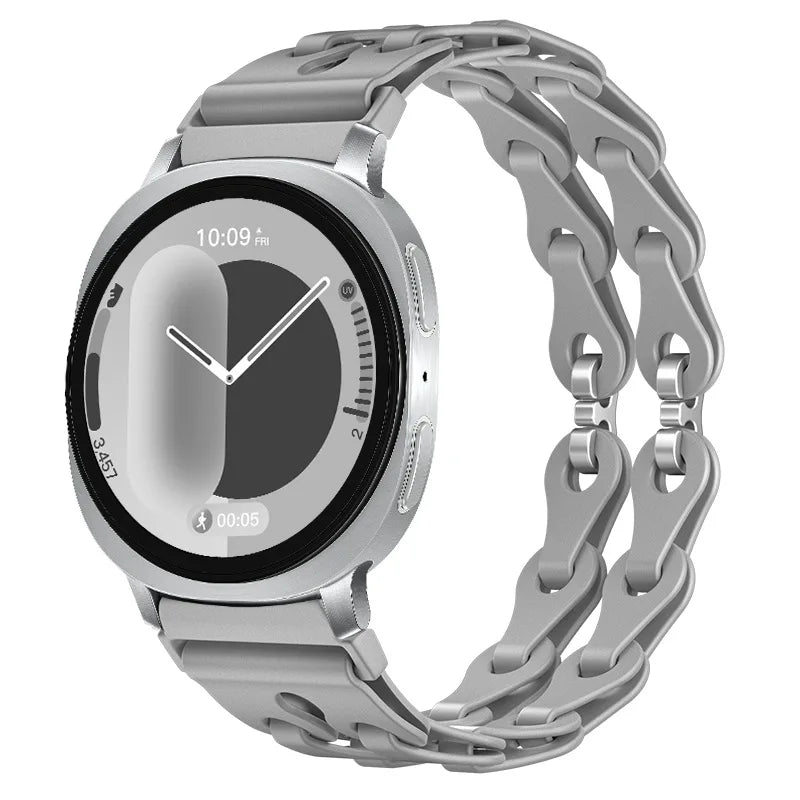 Samsung Galaxy Silicone Chain Watch Band – Watch8/Watch8 Classic/Watch9/Ultra/Ultra2 Multi in light gray with chain bracelet design.