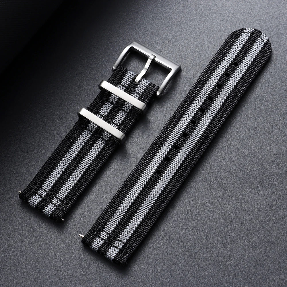 OnePlus Smartwatch Bands Ribbed Nylon Woven Canvas Fabric Quick Release Watch Straps in black and gray