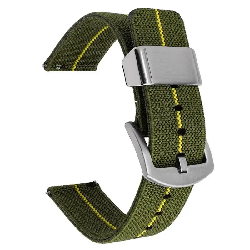 TicWatch Nylon Band with Wide Metal Keeper - Army Green / Yellow Stripe