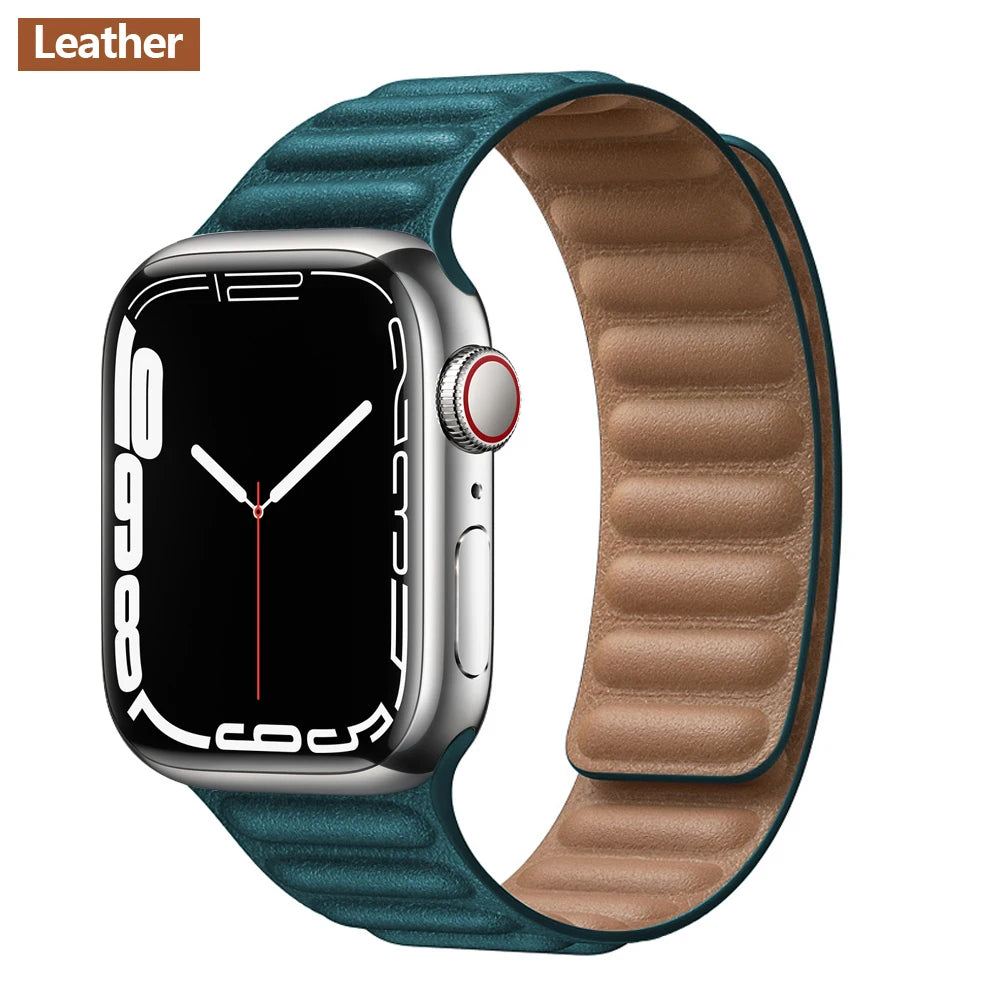 Magnetic Apple Watch Link Band - Leather & Silicone in Leather / Teal