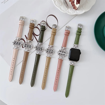 Apple Watch genuine leather straps in various colors, showcasing a classic and durable design for stylish wear.