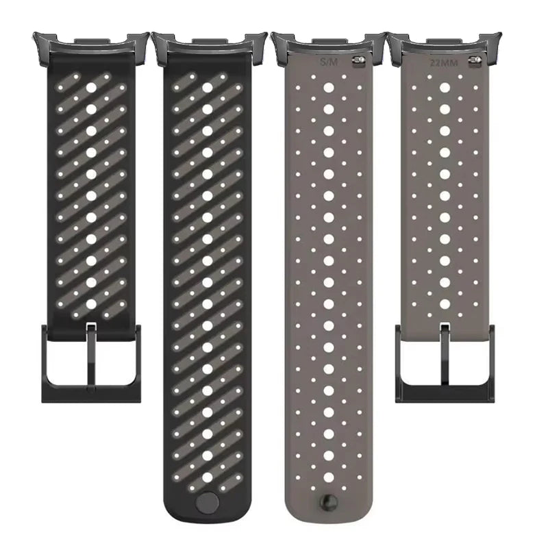 Samsung Galaxy Silicone Sport Watch Band - Watch 8/8 Classic/9 Ultra/Ultra2 Breathable in black and gray color options.
