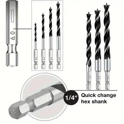 Brad point bits with 1/4 in. quick-change hex shank