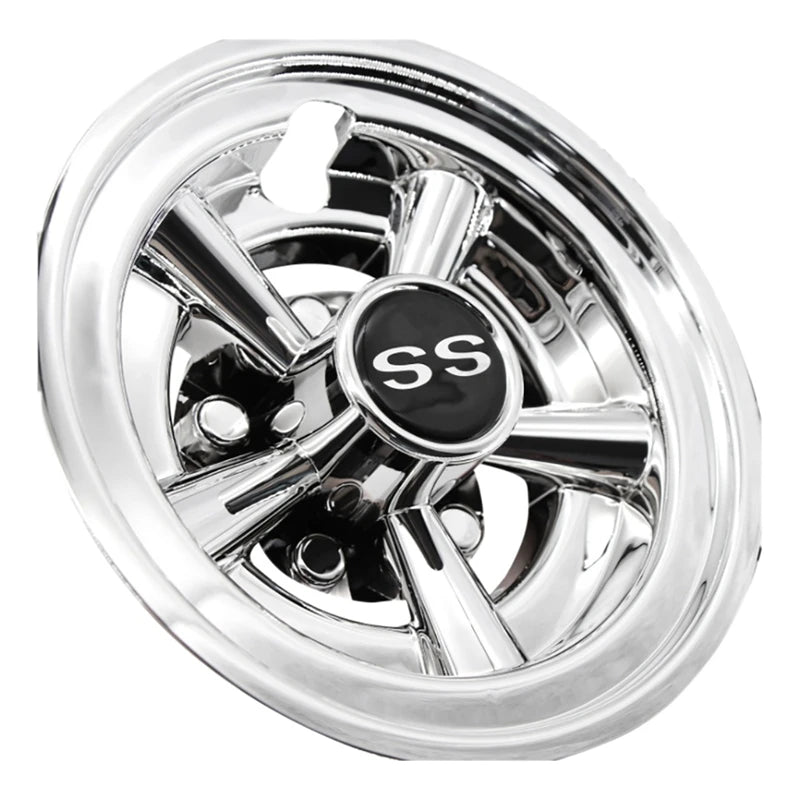 Chrome Golf Cart Hub Cap, 8 in 5-Spoke Wheel Cover