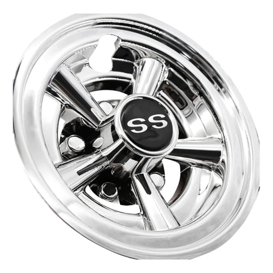 Chrome Golf Cart Hub Cap, 8 in 5-Spoke Wheel Cover
