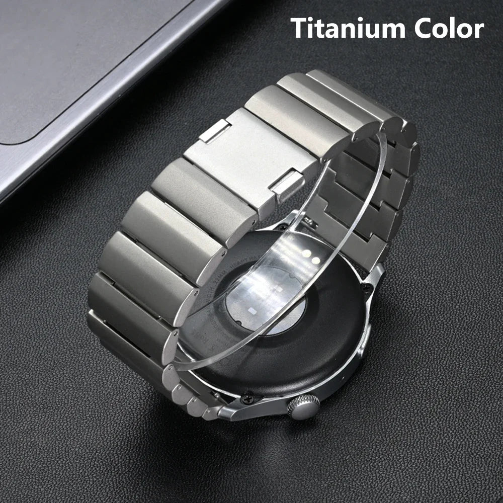 Garmin titanium smartwatch band showcasing a sleek design, durable construction, and magnetic closure for comfort.