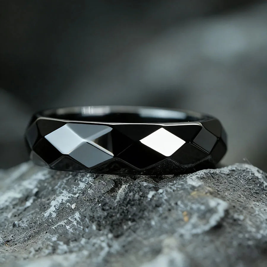 Simulated Hematite Wide-Facet Band Ring