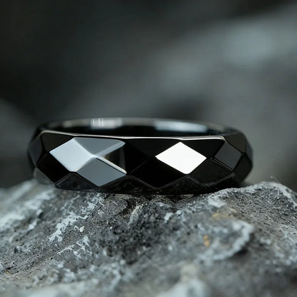 Simulated Hematite Wide-Facet Band Ring