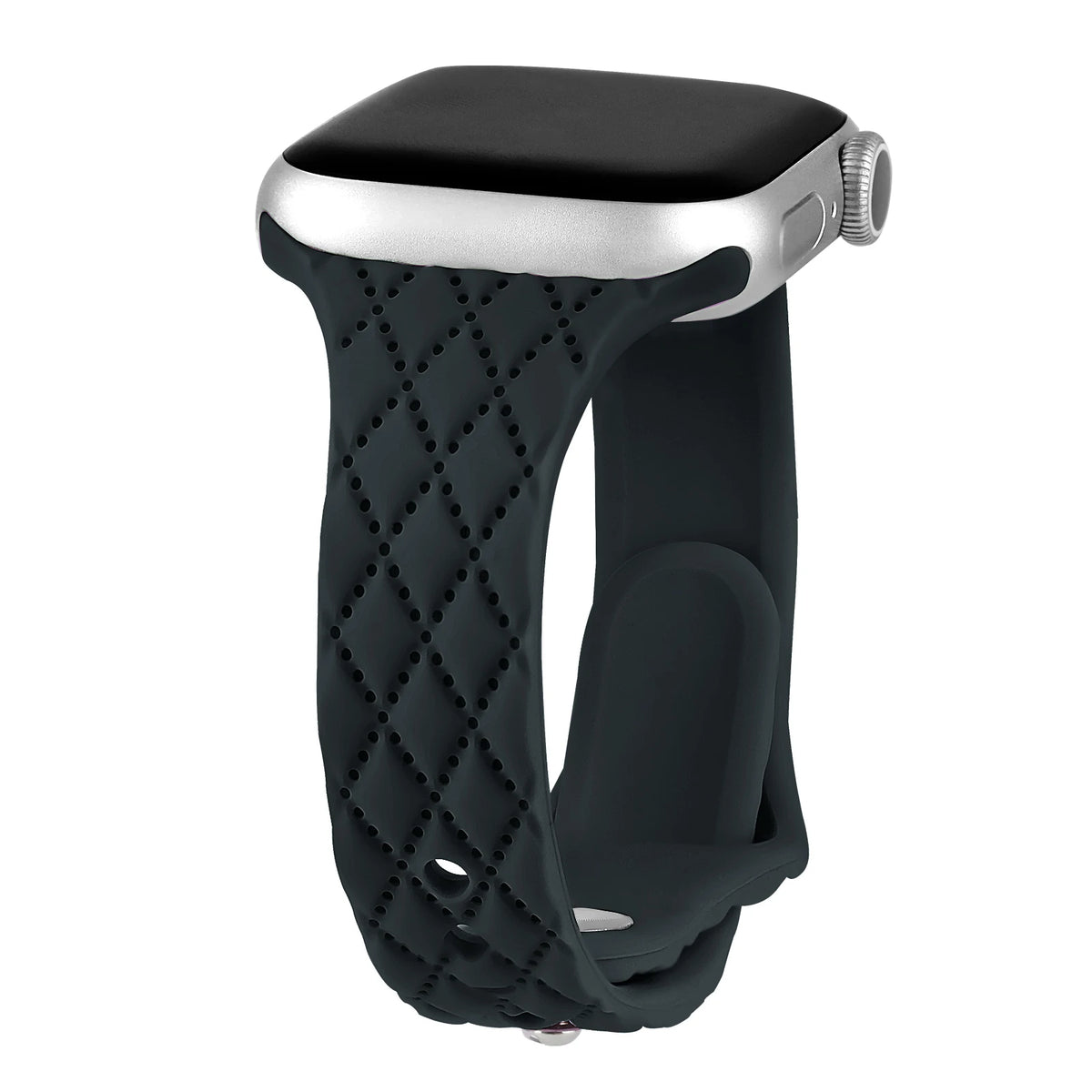 Diamond-Pattern Slim Silicone Apple Watch Band in Midnight Blue