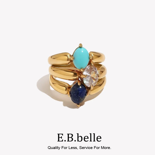 Lapis lazuli ring with cubic zirconia, gold-tone stainless steel