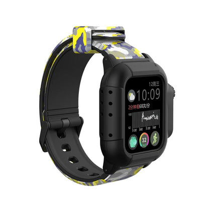 Apple Watch Silicone Strap in vibrant camo design, waterproof and luminous, perfect for workouts and casual wear.