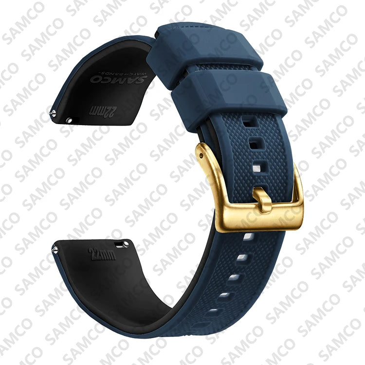 COROS Textured Silicone Watch Band with Buckle Choices - Navy / Black - Gold Buckle