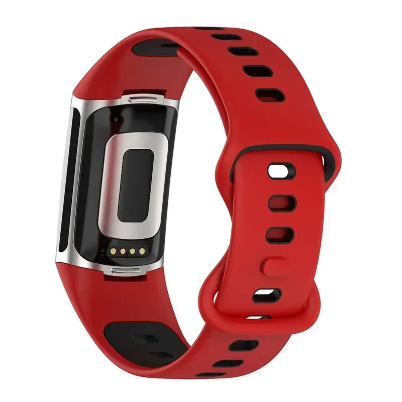 Fitbit Charge 5/6 Two-Tone Silicone Pin Band - Red / Black