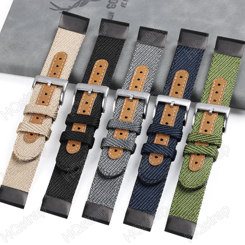 Garmin replacement nylon watch straps in various colors, showcasing breathable and durable design for smartwatches.