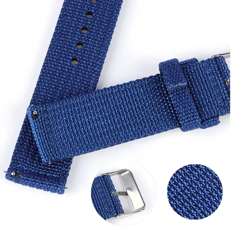 Navy blue nylon texture and quick-release details
