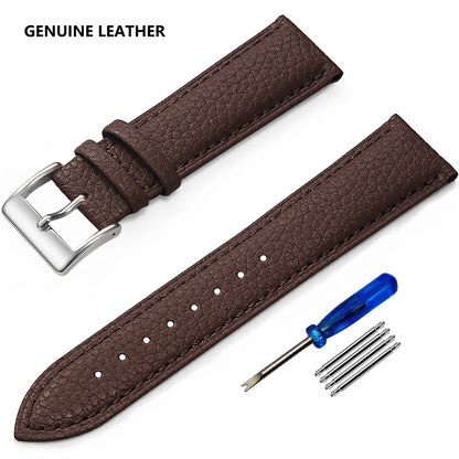 Grained Leather Band in Dark Brown with Silver Buckle