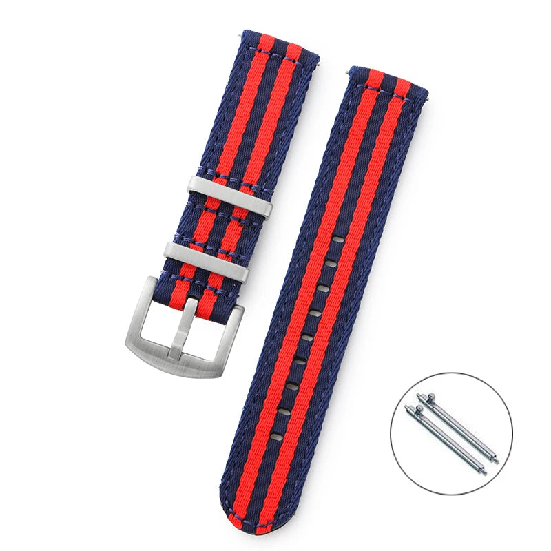 COROS Nylon Band with Rectangular Metal Keepers – Navy / Red Stripes