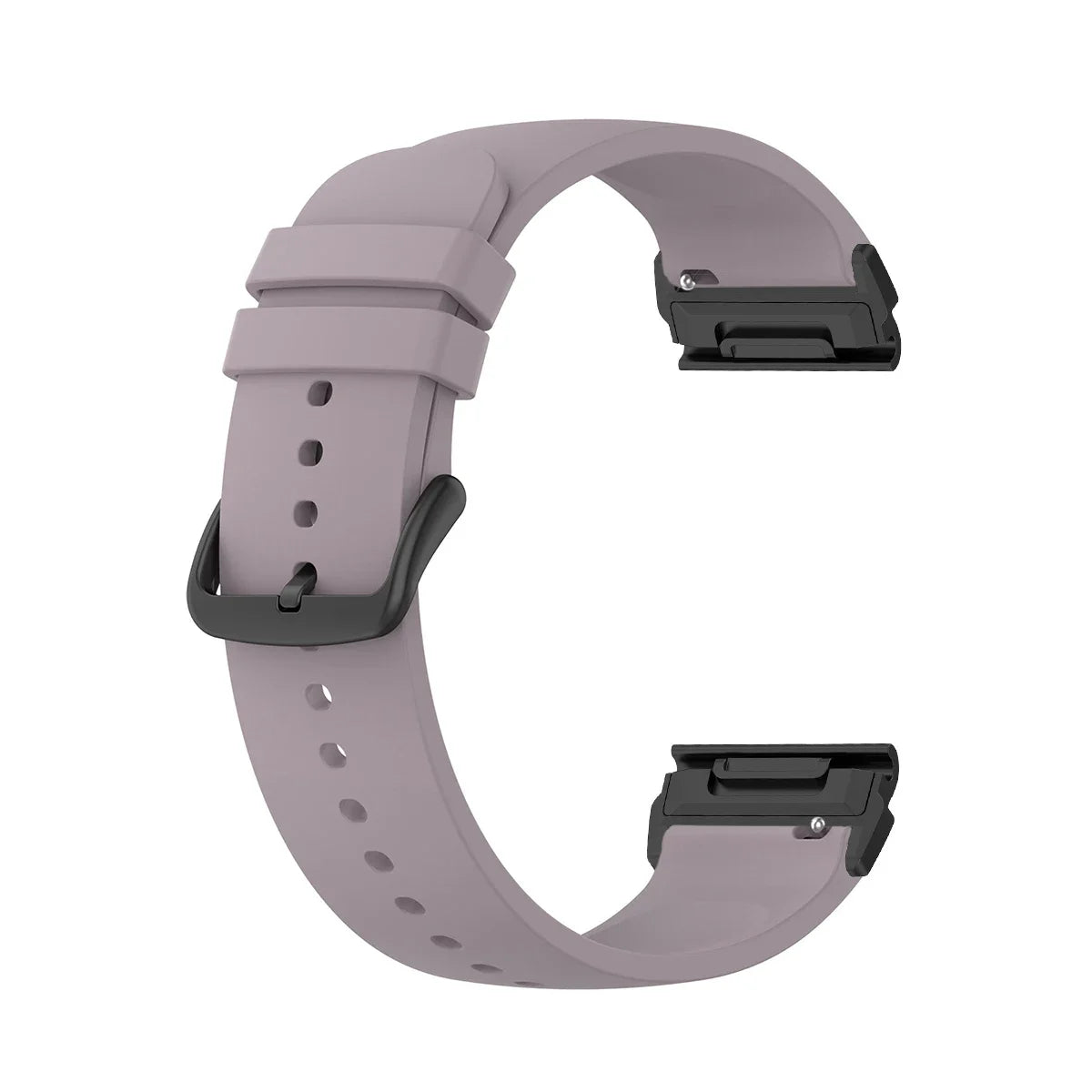 Garmin silicone watch strap in lavender with black metal connectors, designed for comfort and durability for smartwatches.