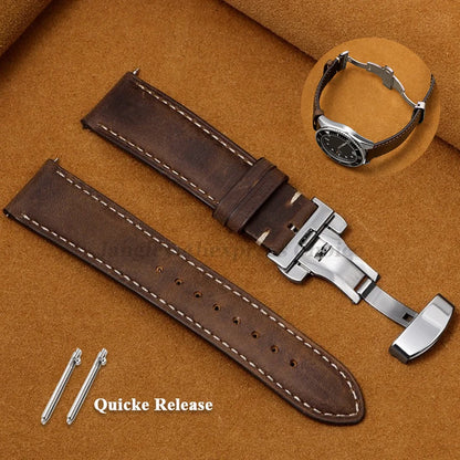 Calfskin Butterfly Clasp Band in dark brown with quick-release pins