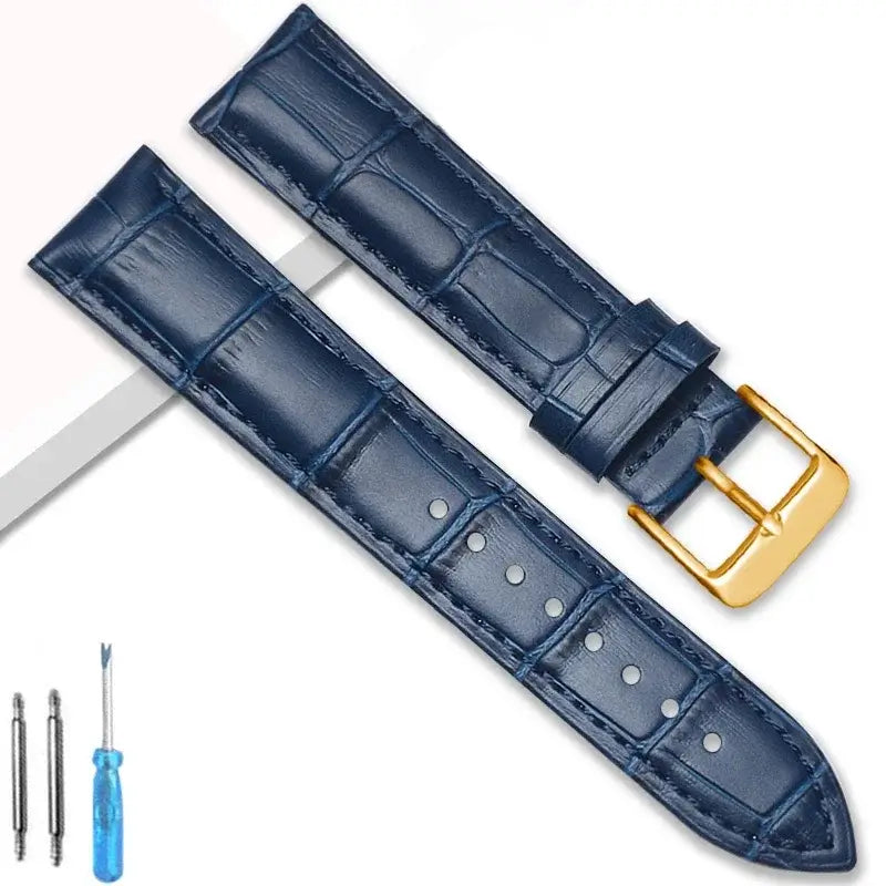 Suunto Crocodile-Embossed Leather Buckle Band – Navy Blue / Gold Buckle
