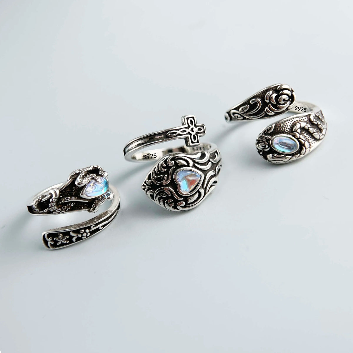 Vintage Simulated Moonstone Wrap Ring, Adjustable, 925 Sterling Silver, photo 4