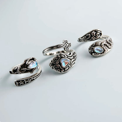 Vintage Simulated Moonstone Wrap Ring, Adjustable, 925 Sterling Silver, photo 4
