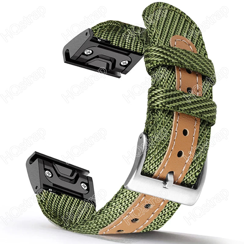 Garmin Sport Nylon Strap in green, breathable and durable replacement band for smartwatches, featuring quickfit design.