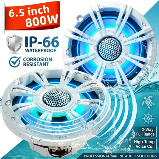 6.5 in LED Golf Cart Speaker, Waterproof Marine Coaxial Speaker, White