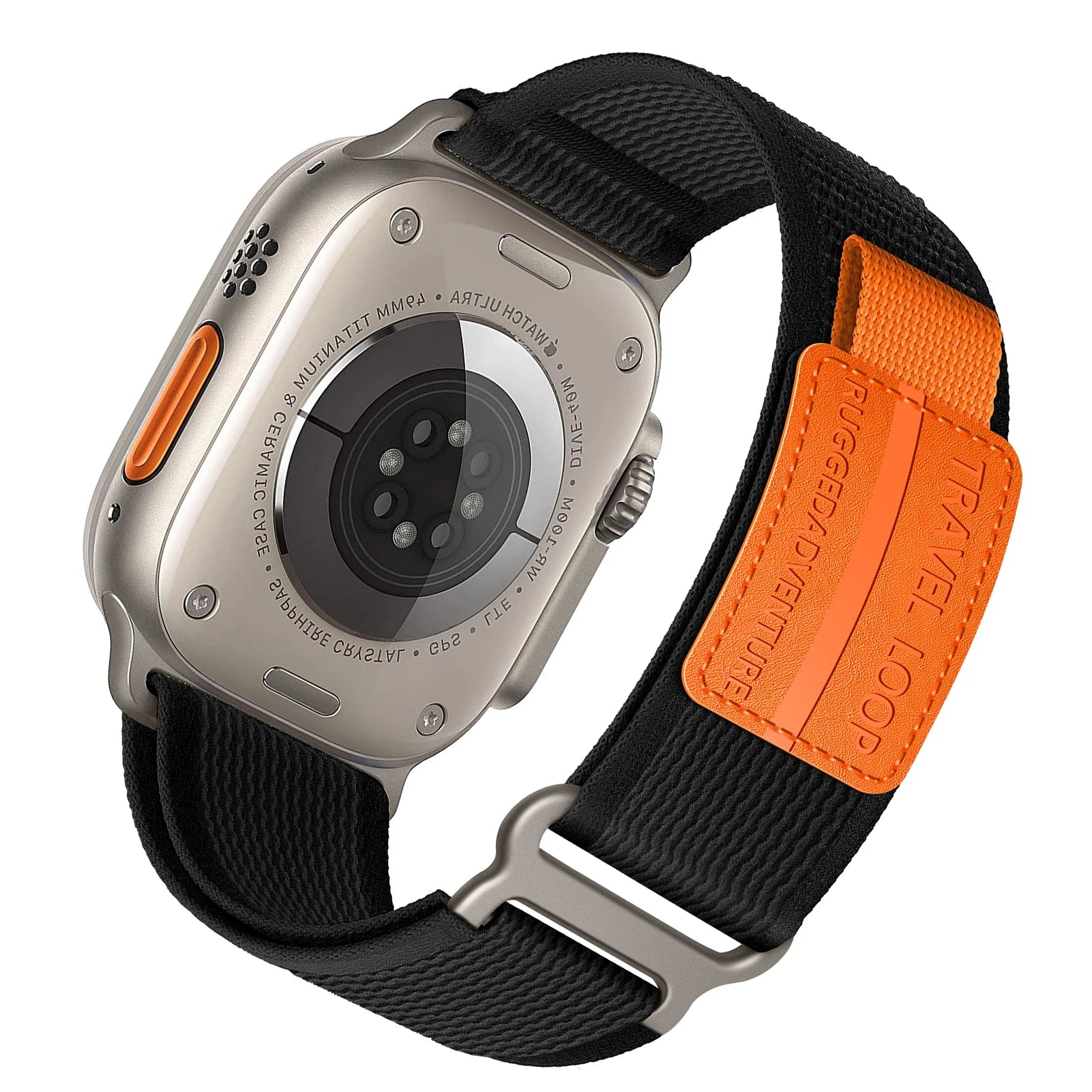 Apple Watch Rugged Trail Loop Nylon Band showcasing its durable design and adjustable fit, ideal for outdoor adventures.