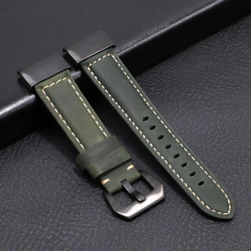 Garmin QuickFit Stitched Leather Buckle Band in Olive / Black