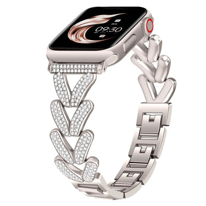 Apple Watch stainless steel band with sparkly crystal design, featuring over 300 crystals for added elegance.