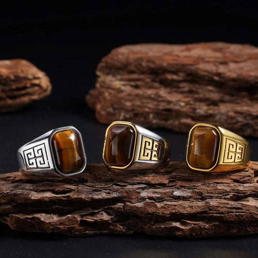 Vintage tiger's eye rings in silver, gold and gold-line finishes