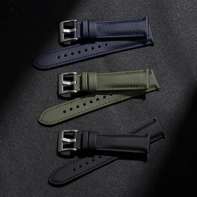 Motorola Moto Stitched Sailcloth Nylon Watch Band — Three-color strap assortment