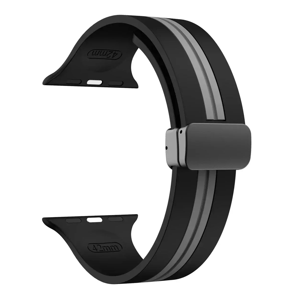 Black / Gray - Black Clasp striped silicone Apple Watch band with magnetic clasp