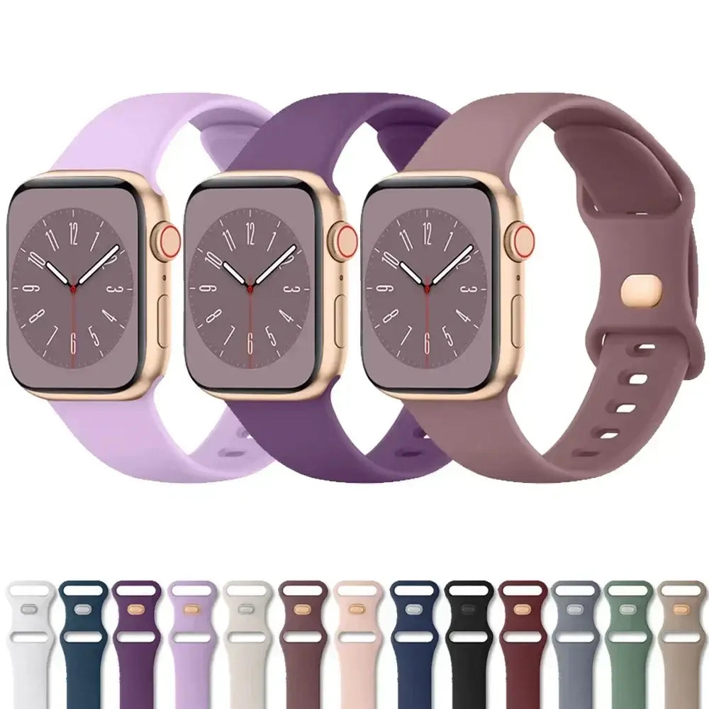 Slim silicone Apple Watch bands with a color preview strip