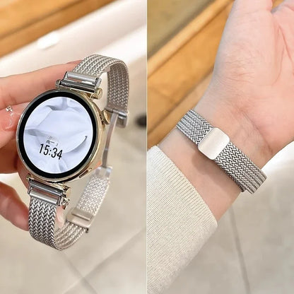 Slim Magnetic Metal Mesh Band in silver on a watch