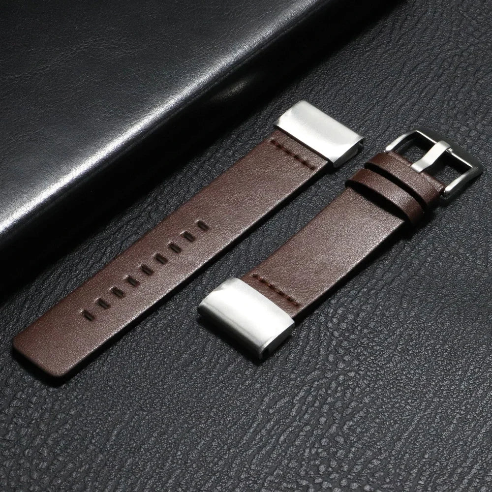 Garmin QuickFit Classic Leather Pin-Buckle Band in Dark Brown / Silver