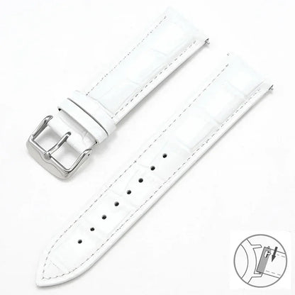 Croc-Embossed Leather Band in White with Silver Buckle