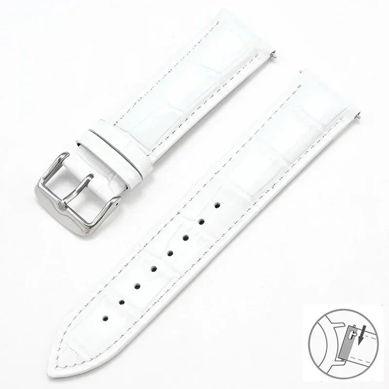 Croc-Embossed Leather Band in White with Silver Buckle