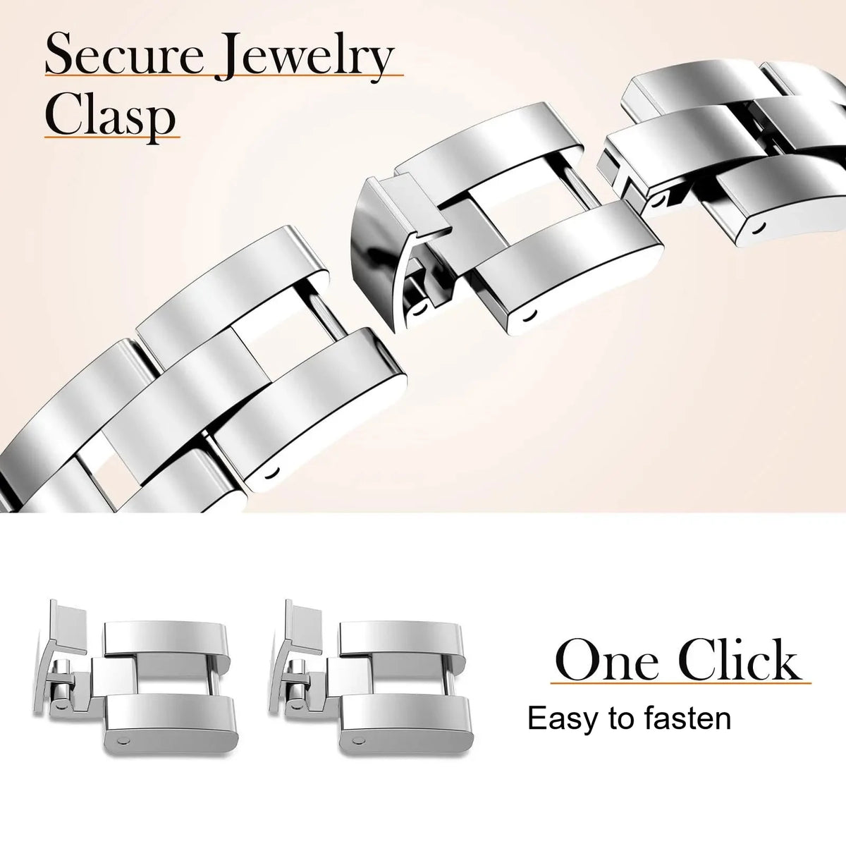 Samsung Galaxy Stainless Steel Diamond Watch Band - Watch8/Watch8 Classic/Watch9 secure jewelry clasp design image